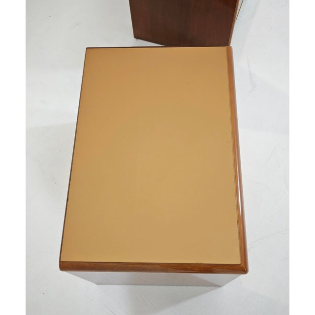 Metal Vintage Bedside Tables in Wood and Bronzed Mirrored Glass, 1970s, Set of 2 For Sale - Image 7 of 18