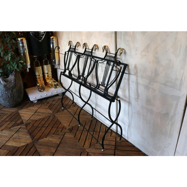 1950s Iron Lyre Back Settee With Brass Swan Heads & Paw Feet by Maison Jansen For Sale - Image 16 of 18