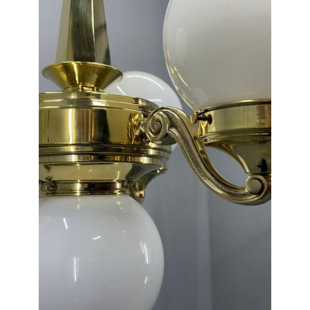 White Art Deco Pendant Light in Brass and Opaline Glass, 1930s For Sale - Image 8 of 13