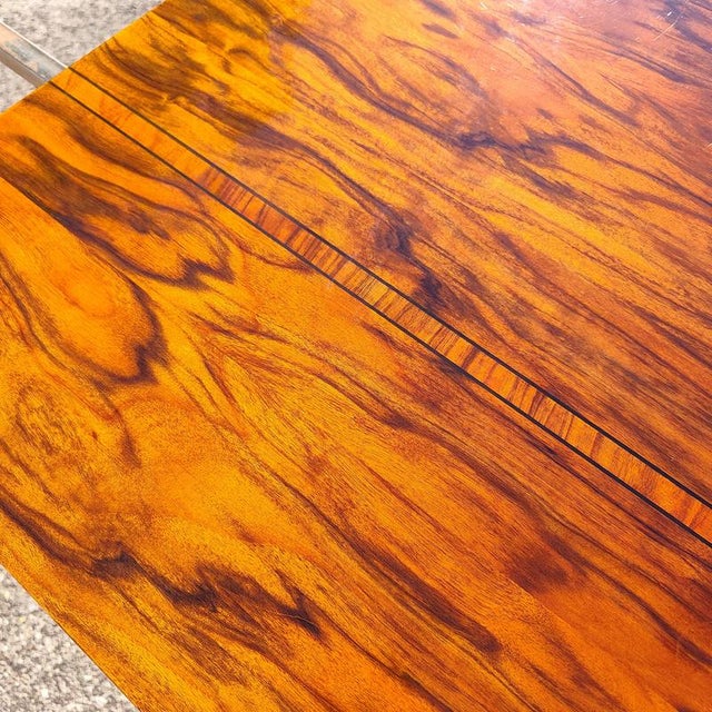 Metal Mid-Century Modern Flamed Wood Veneer Dining Table with Brass Feet, 1960s For Sale - Image 7 of 18