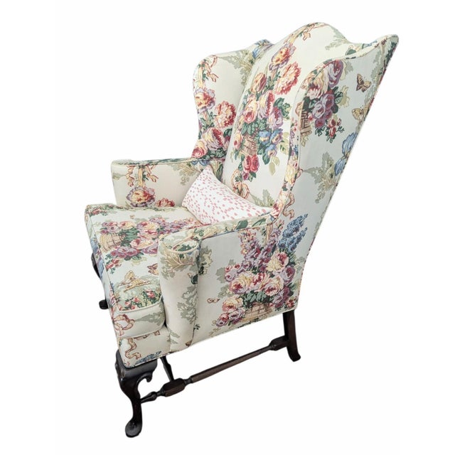Brunschwig & Fils Vintage Grandmillenial Chintz English Rose Wingback Chair For Sale - Image 4 of 16