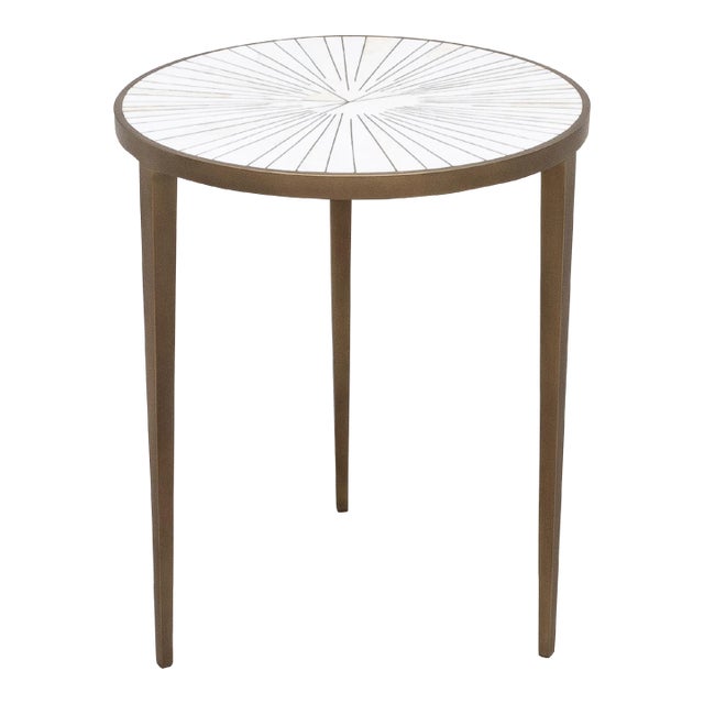 Side Table in White Shagreen and Mother of Pearl With Bronze Patina Brass by R&y Augousti For Sale