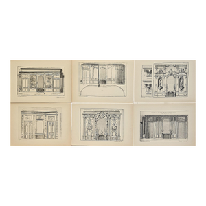 C1880s Set of 6-French Antique Architecture Interior Lithographs-Fireplaces, Documentation
