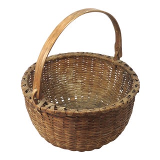 Antique New England Swing Handle Woven Ash Splint Basket For Sale
