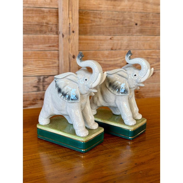 Pair of Vintage Takahashi Japanese Ceramic Elephant Bookends For Sale - Image 12 of 12