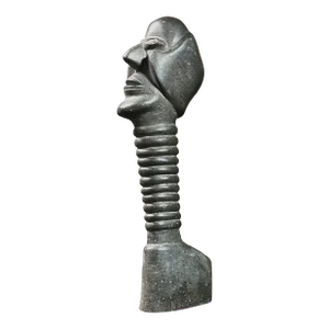 Vintage Modernist Hand Carved Abstract Portrait Sculpture, Signed