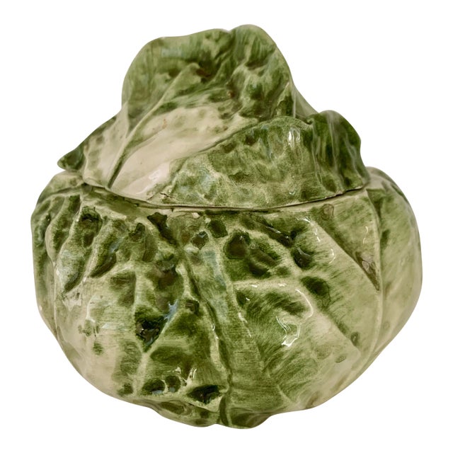 Vietri Italy Cabbage Lidded Leaf Bowl For Sale