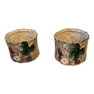Vintage Fitz and Floyd Set of 2 Rasperry Woodland Candle Holder