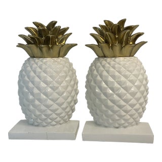 1980s Hollywood Regency Coastal Chic Pineapple Bookends - A Pair For Sale