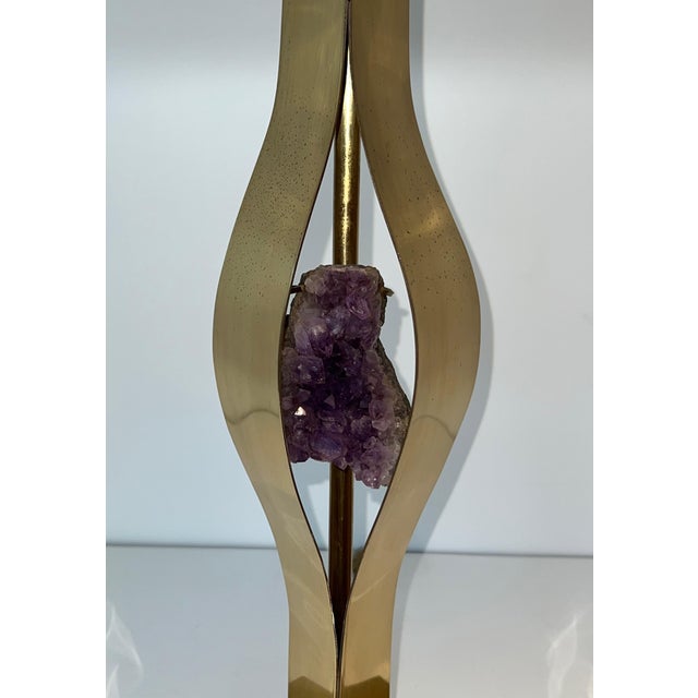 Metal 1970s Mid Century Modern Important sculptural brass lamp with an amethyst stone by Willy Daro For Sale - Image 7 of 12