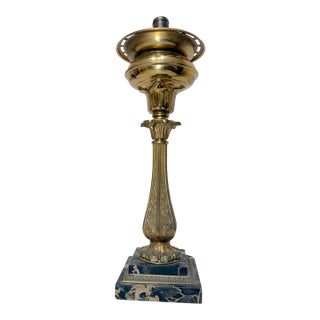Antique Ornate Henry Hooper & Co. Electrified Brass Marble Astral Oil Table Lamp For Sale
