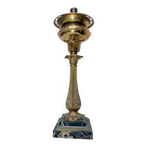 Antique Ornate Henry Hooper & Co. Electrified Brass Marble Astral Oil Table Lamp
