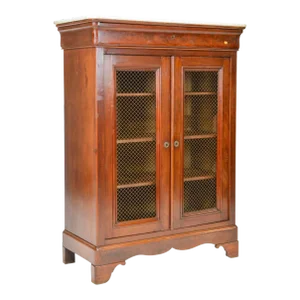 Louis Philippe Walnut Bookcase With White Marble Top