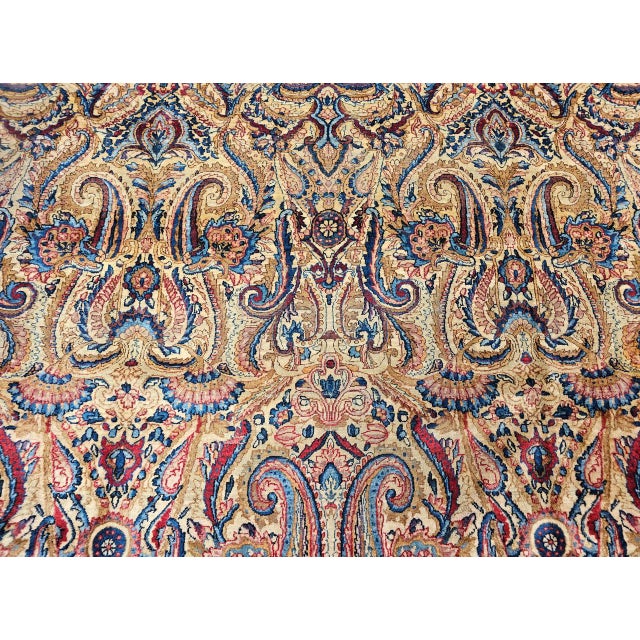 Antique Persian Kerman Lavar Rug, Hand-Knotted Wool, All-Over Floral Pattern, Ivory & Blue, 9x12 For Sale - Image 12 of 16