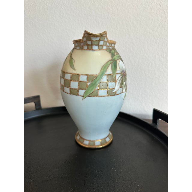 Nippon Morimura Hand Painted White Orchids Pale Blue & Gold Pitcher C.1911-1921 Stunning antique Japanese porcelain vase....