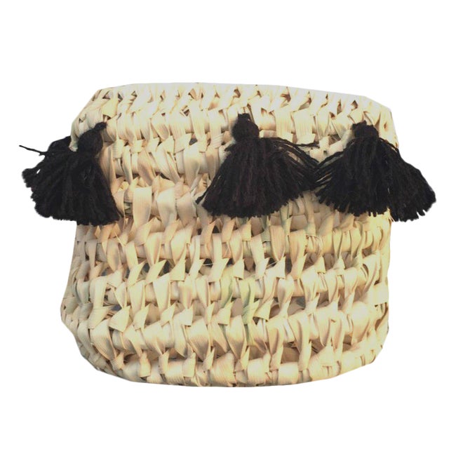 Moroccan Black Tassel Basket For Sale