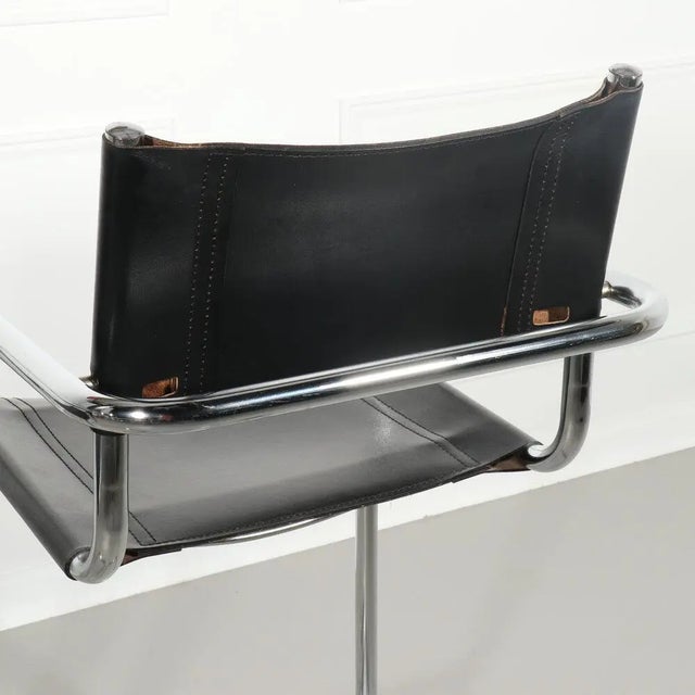 1970s 1970s Pair of Italian Cantilever Chrome Leather Bar Stools For Sale - Image 5 of 12