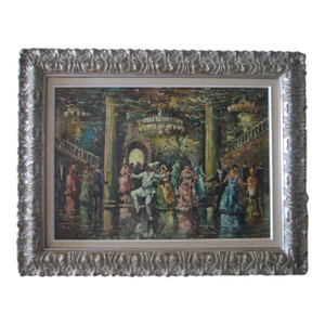Masquerade Ball Impressionist Oil on Canvas Signed Bonini, Framed