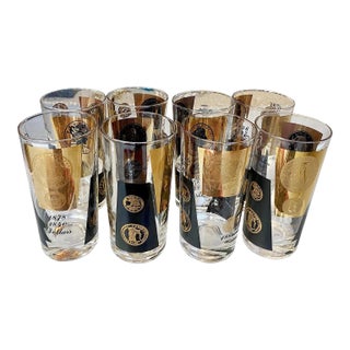 Vintage Cera 24k Good and Black Coin Glasses, Set of Eight For Sale