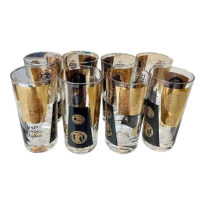 Vintage Cera 24k Good and Black Coin Glasses, Set of Eight