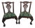 Pair of Antique Carved Wood Chippendale Style Side Chairs With Green Brocade Seats For Sale