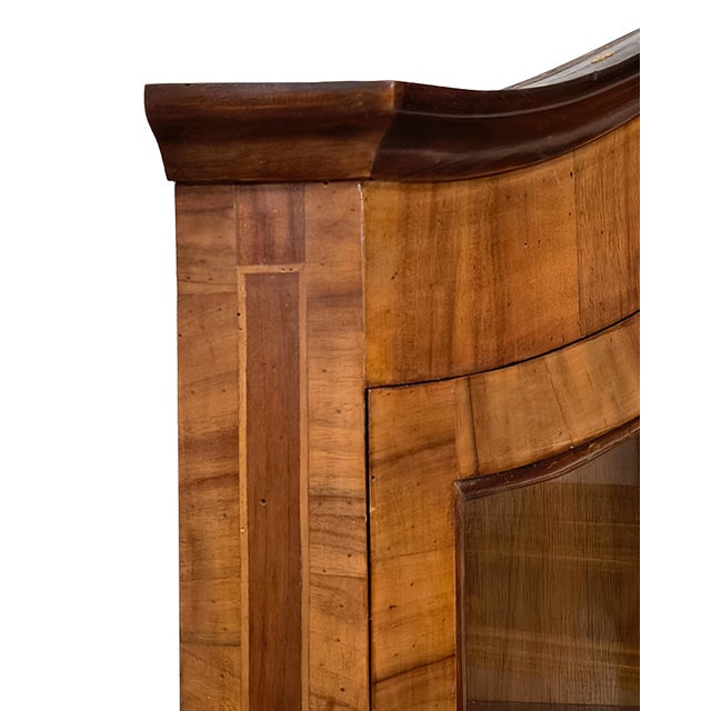 Wood 20th Century Italian Walnut Burl Corner Cabinet with Inlaid Wood and Glass Doors, 1890s For Sale - Image 7 of 9