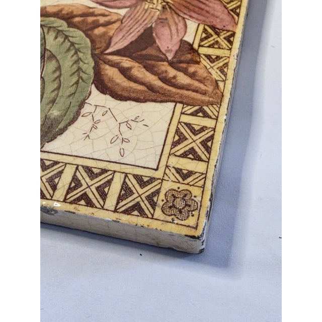 Ceramic Pair of Antique English Botanical Tiles For Sale - Image 7 of 14