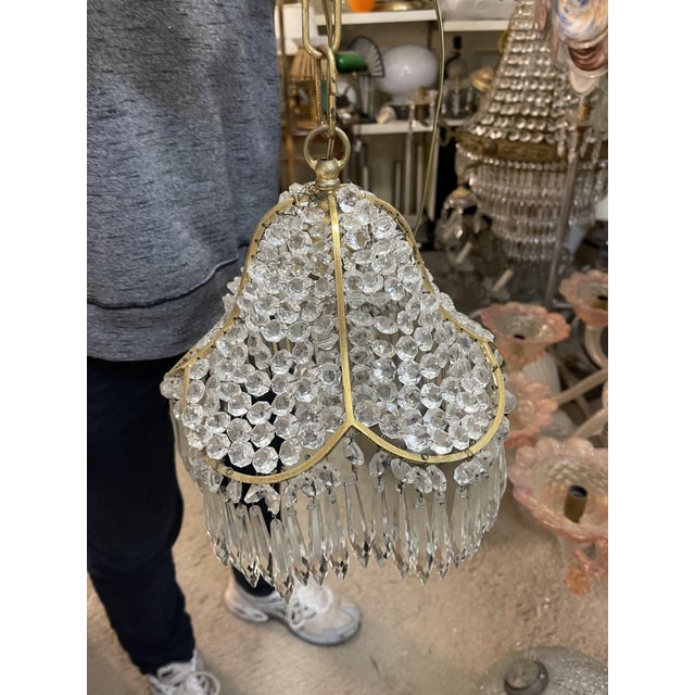 Metal Small Crystal and Brass Pendant, 1960s For Sale - Image 7 of 9