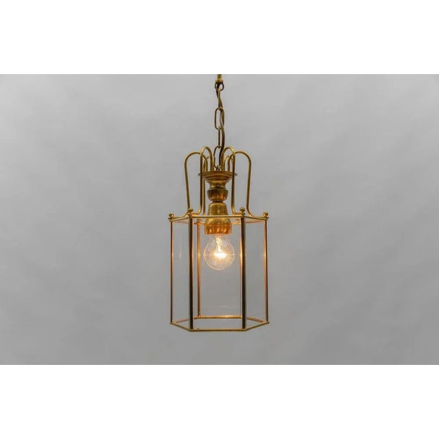 1940s Art Deco Cut Glass Pendant Lamp in Brass, Austria, 1940s For Sale - Image 5 of 10