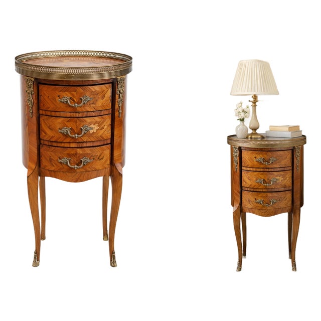Louis XV Style Kingwood Marquetry 3-Drawer Side Table With Brass Gallery & Cabriole Legs For Sale