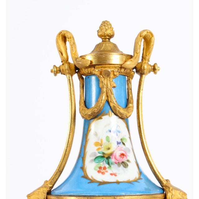 Antique French Bleu Celeste Sevres Urns, 19th Century, Set of 2 For Sale - Image 14 of 18