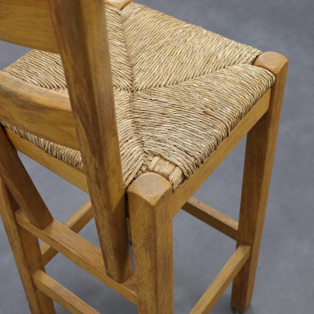 Vintage Bar Stools in Oak and Rattan, 1970s, Set of 3 For Sale - Image 9 of 10