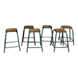Vintage Industrial French Stacking High Stools from Mullca, 1950s, Set of 6 For Sale