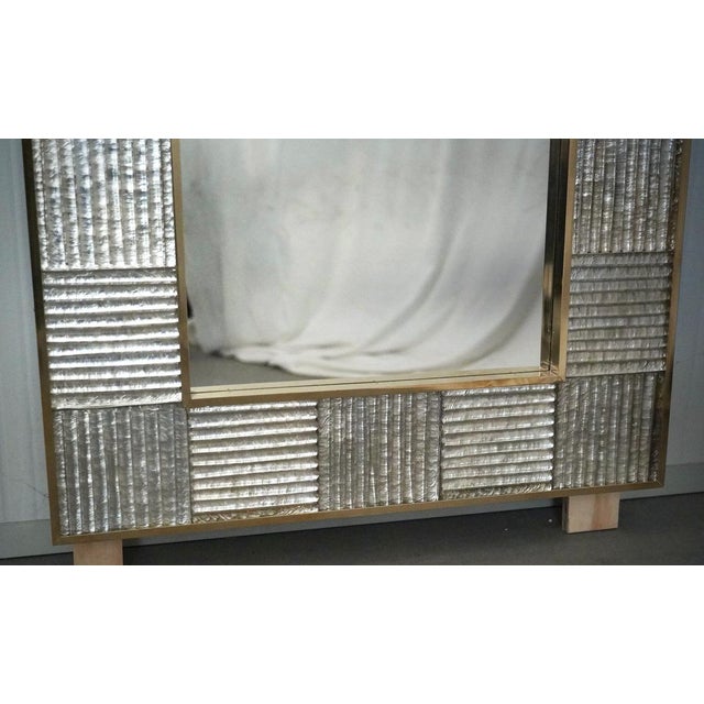 Gold Mid-Century Italian Murano Silver Art Glass and Brass Console Wall Mirror For Sale - Image 8 of 11