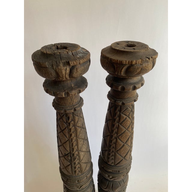 Pair of Carved Wood Columns For Sale - Image 4 of 11