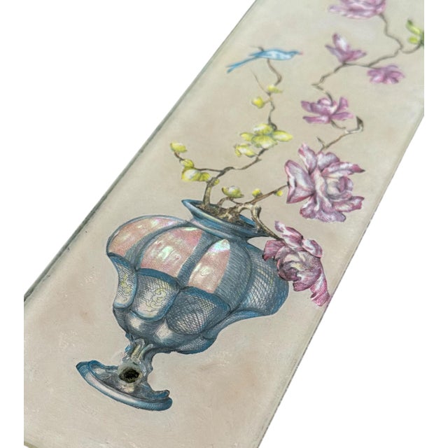 Mid-20th Century Chinoiserie Verre Églomisé Reverse Painted Glass Push Plates - A Pair For Sale In Atlanta - Image 6 of 8