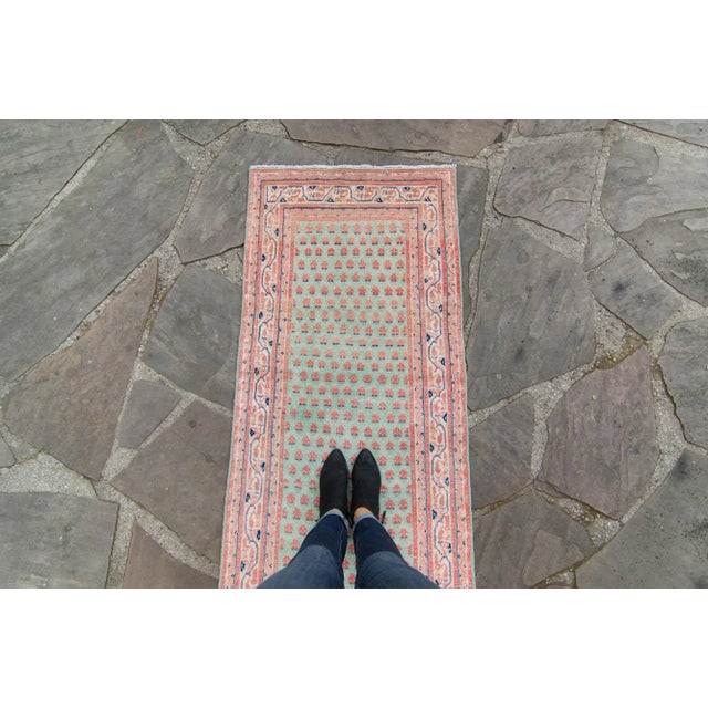 1920s Antique Allover Apricot Mint Pink Hand Knotted Runner - 2’7” X 14’4” For Sale - Image 4 of 10