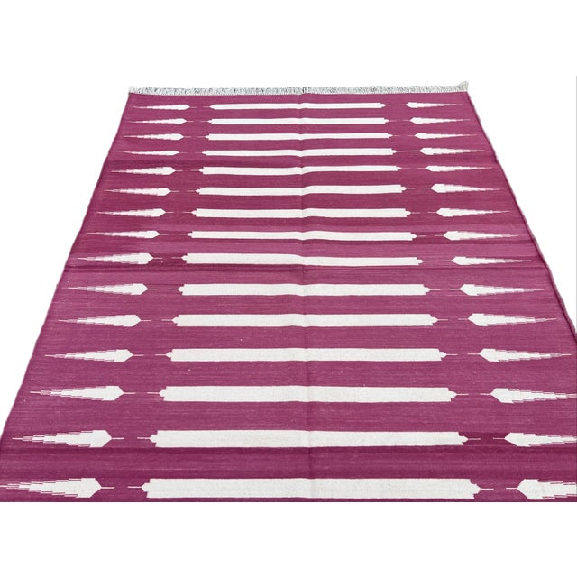 Raspberry Pink Not Yet Made - Made To Order Handmade Cotton Rug Vegetable Dyed Raspberry Pink & White Striped Dhurrie - 8'x10' For Sale - Image 8 of 11