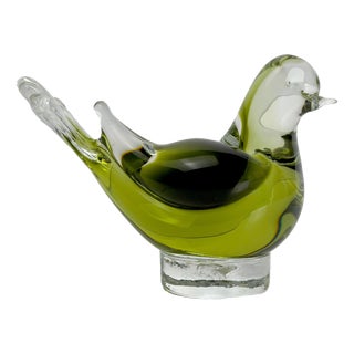 Chartreuse Green Murano Glass Dove Sculpture from Seguso Vetri Darte, 1960s For Sale