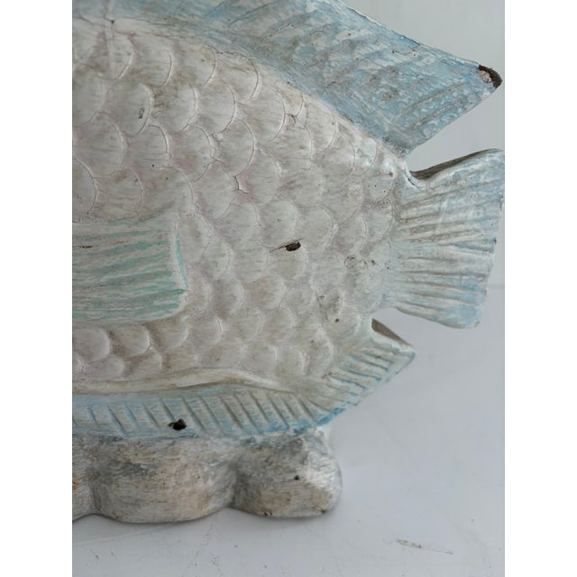 Vintage Hand-Carved Wooden Fish Sculpture – Coastal Sculptural Decor For Sale - Image 11 of 14