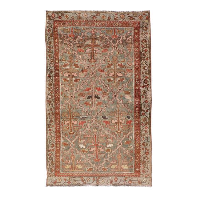 Antique Persian Malayer Rug With All-Over Design With Red and Gray-Blue 3'0 X 5'0 For Sale
