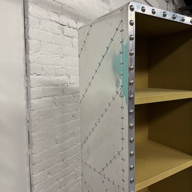 Restoration Hardware Restoration Hardware Aviator Style Tall Riveted Aluminum Bookcase For Sale - Image 4 of 11