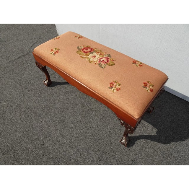 Vintage French Provicial Floral Needlepoint Tapestry Bench W Ball & Claw Feet For Sale In Los Angeles - Image 6 of 13