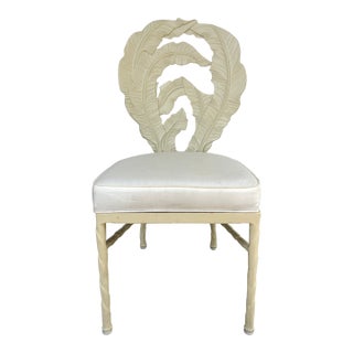 Vintage Hollywood Regency Cast Aluminum Dining Chair With Banana Leaf Motif For Sale