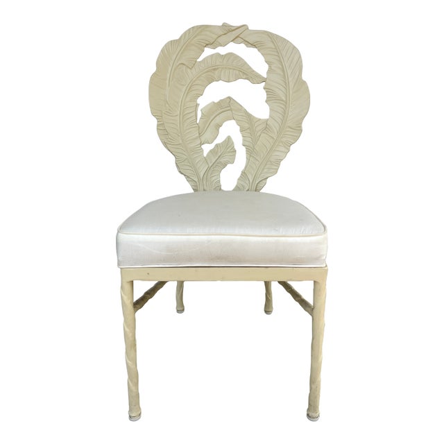 Vintage Hollywood Regency Cast Aluminum Dining Chair With Banana Leaf Motif For Sale