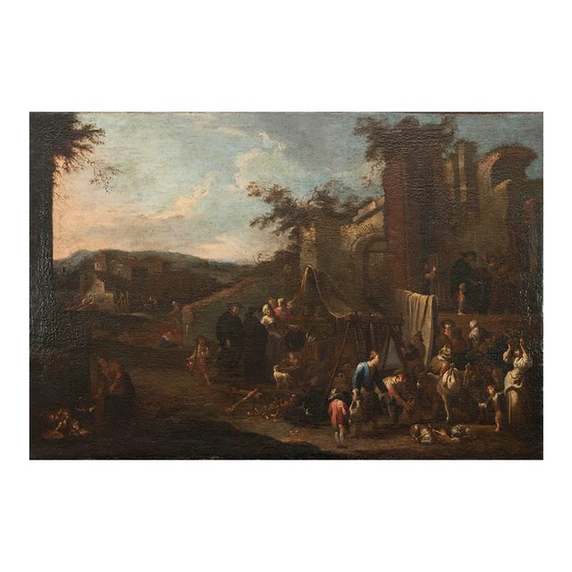 Pietro Domenico Olivero, Market Scene, Oil Paint on Canvas, 18th Century For Sale