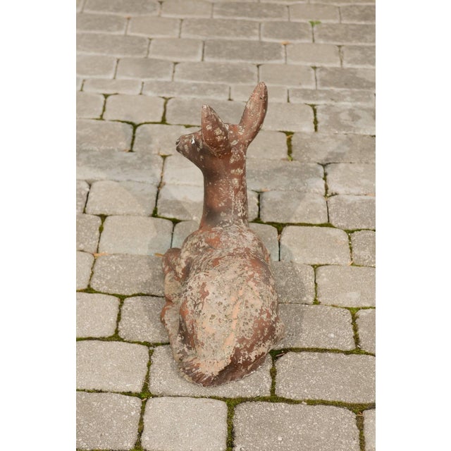 Brown 1950s French Vintage Seated Deer Painted Sculpture Cast in Reconstituted Stone For Sale - Image 8 of 8