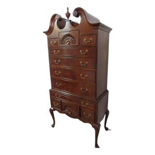 1980s Century Highboy Chest of Drawers Cherry Chippendale 2 Pieces For Sale