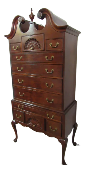 1980s Century Highboy Chest of Drawers Cherry Chippendale 2 Pieces