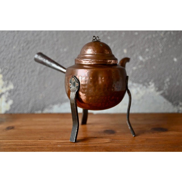 Antique 18th Century Hammered Copper Teapot on Wrought Iron Tripod For Sale - Image 4 of 10
